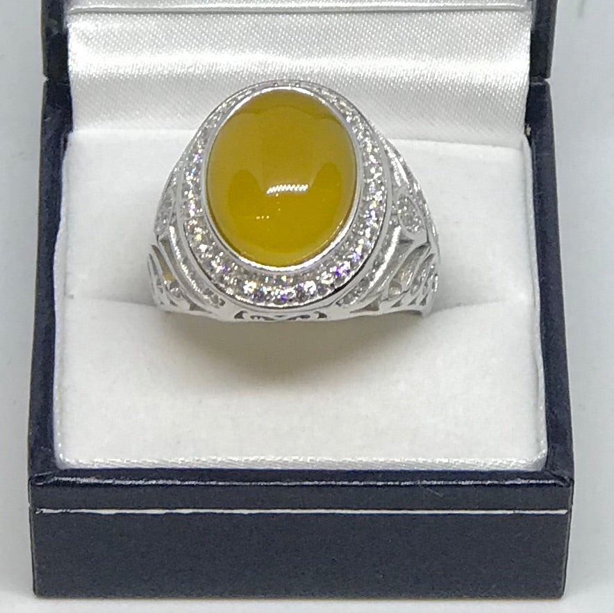 925 sterling silver yellow agate stone ring! - 7Jewelry