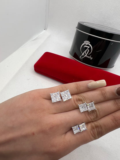 Boucles d'oreilles à tige carrées en argent sterling taillées sur table