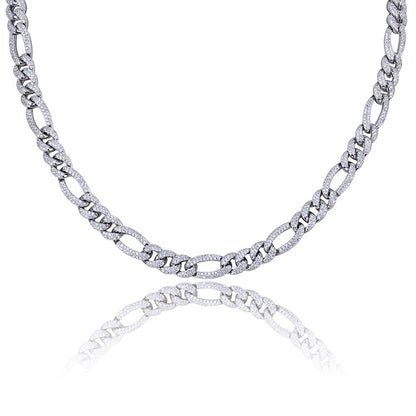 Iced out Figaro link hiphop cuban chain necklace and bracelet - 7Jewelry