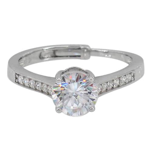 Bague réglable en argent véritable avec pierre cubique