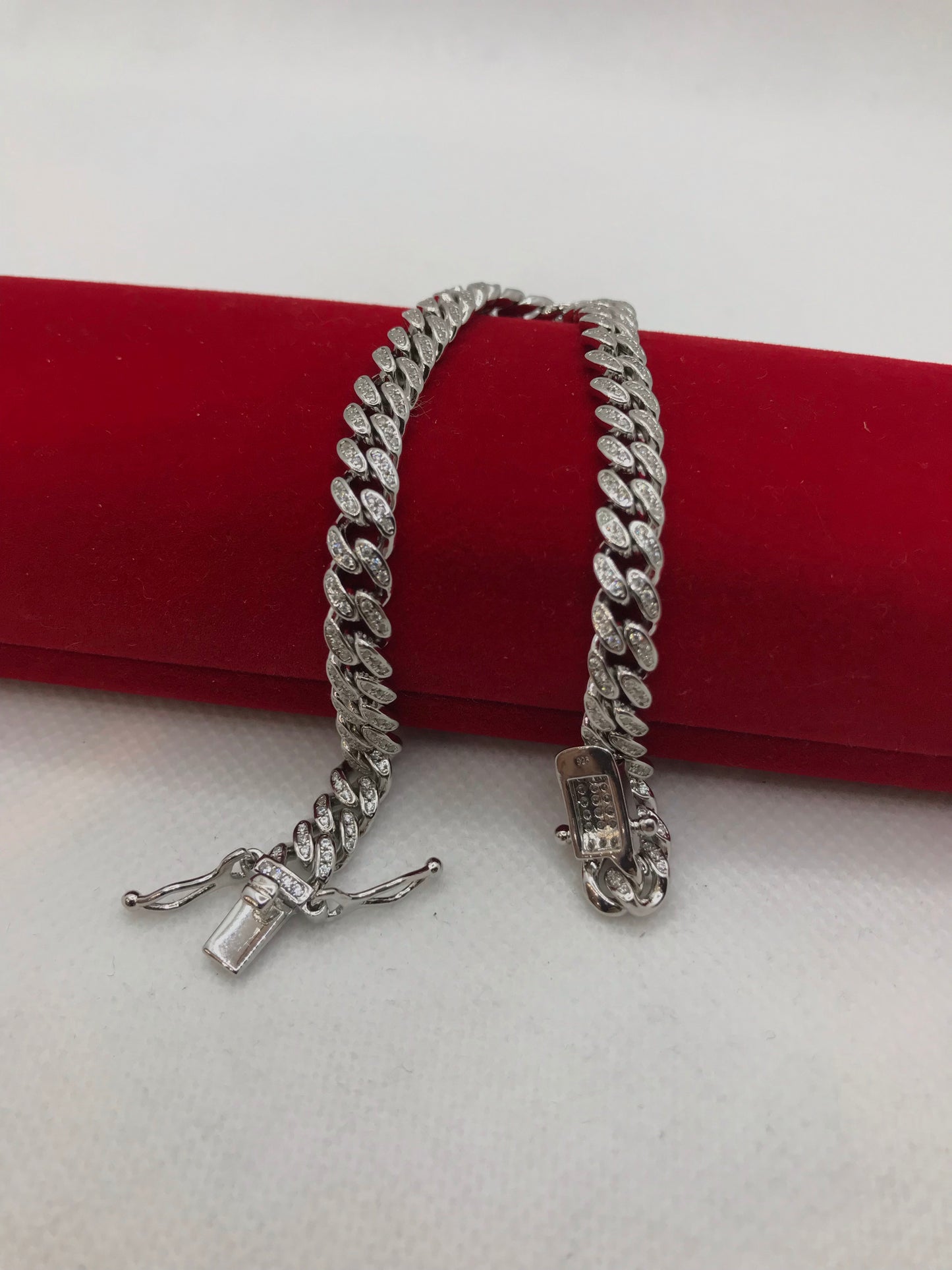 Bracelet cubain en argent sterling avec maillons glacés