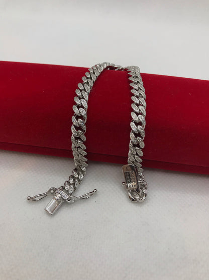 Bracelet cubain en argent sterling avec maillons glacés
