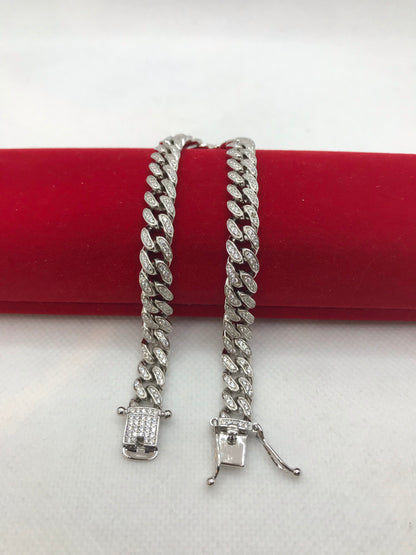 Bracelet cubain en argent sterling avec maillons glacés