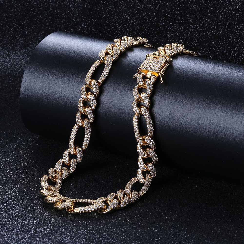 Iced out Figaro link hiphop cuban chain necklace and bracelet - 7Jewelry
