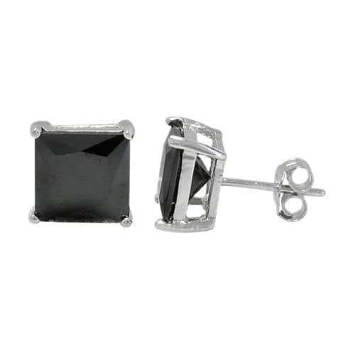 Clou d'oreille en argent sterling (carré noir)