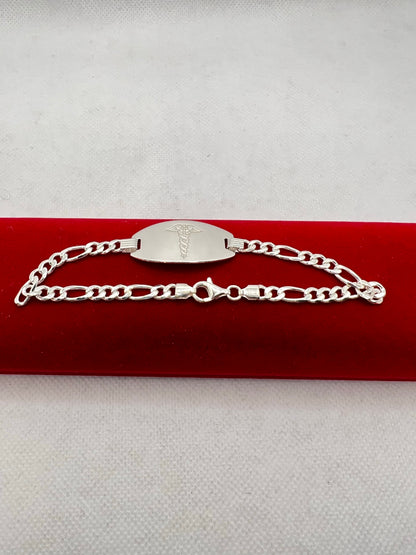 ਅਸਲੀ ਚਾਂਦੀ ਦੇ ਮੈਡੀਕਲ ਆਈਡੀ ਫਿਗਾਰੋ ਬਰੇਸਲੇਟ