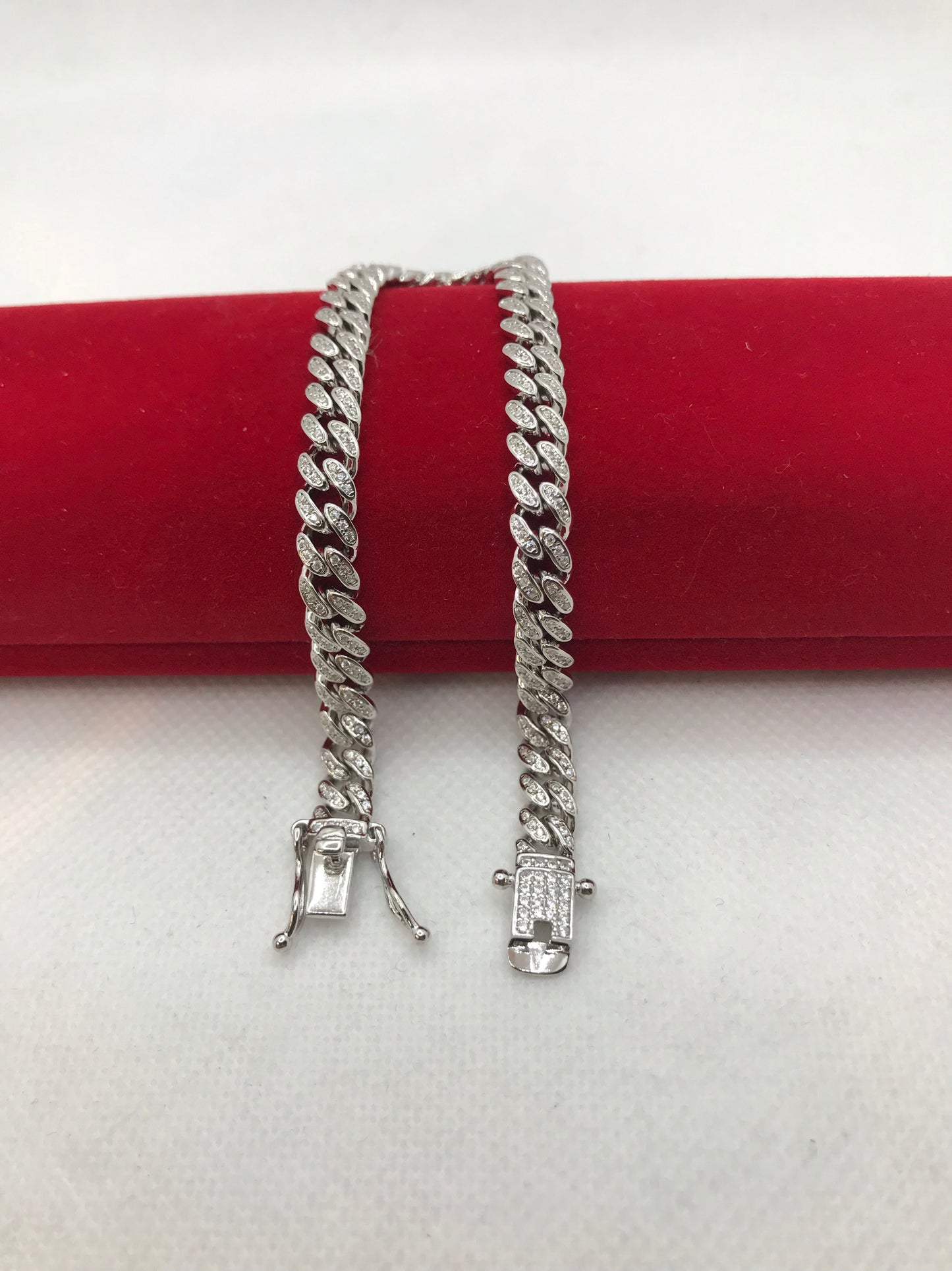Bracelet cubain en argent sterling avec maillons glacés