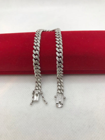 Bracelet cubain en argent sterling avec maillons glacés