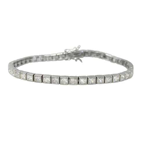Bracelet de tennis en argent véritable taille princesse