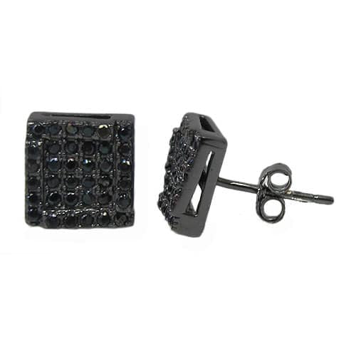 Clous d'oreilles carrés noirs en argent sterling