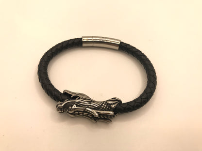 Bracelet en cuir avec tête de dragon