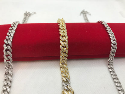 Bracelet cubain en argent sterling avec maillons glacés