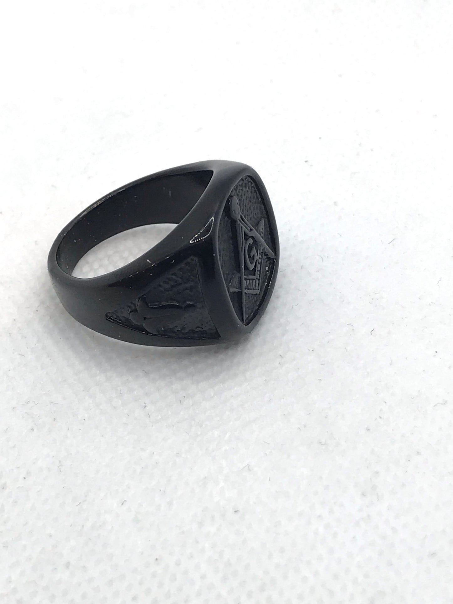 Bague maçonnique noire en acier inoxydable