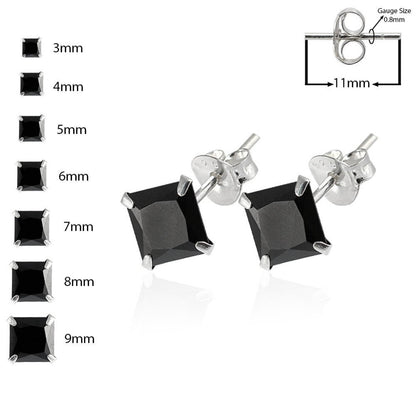Clou d'oreille en argent sterling (carré noir)