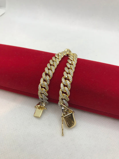 Bracelet cubain en argent sterling avec maillons glacés