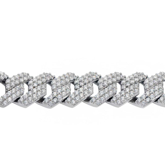 Bracelet en argent véritable à maillons cubains glacés