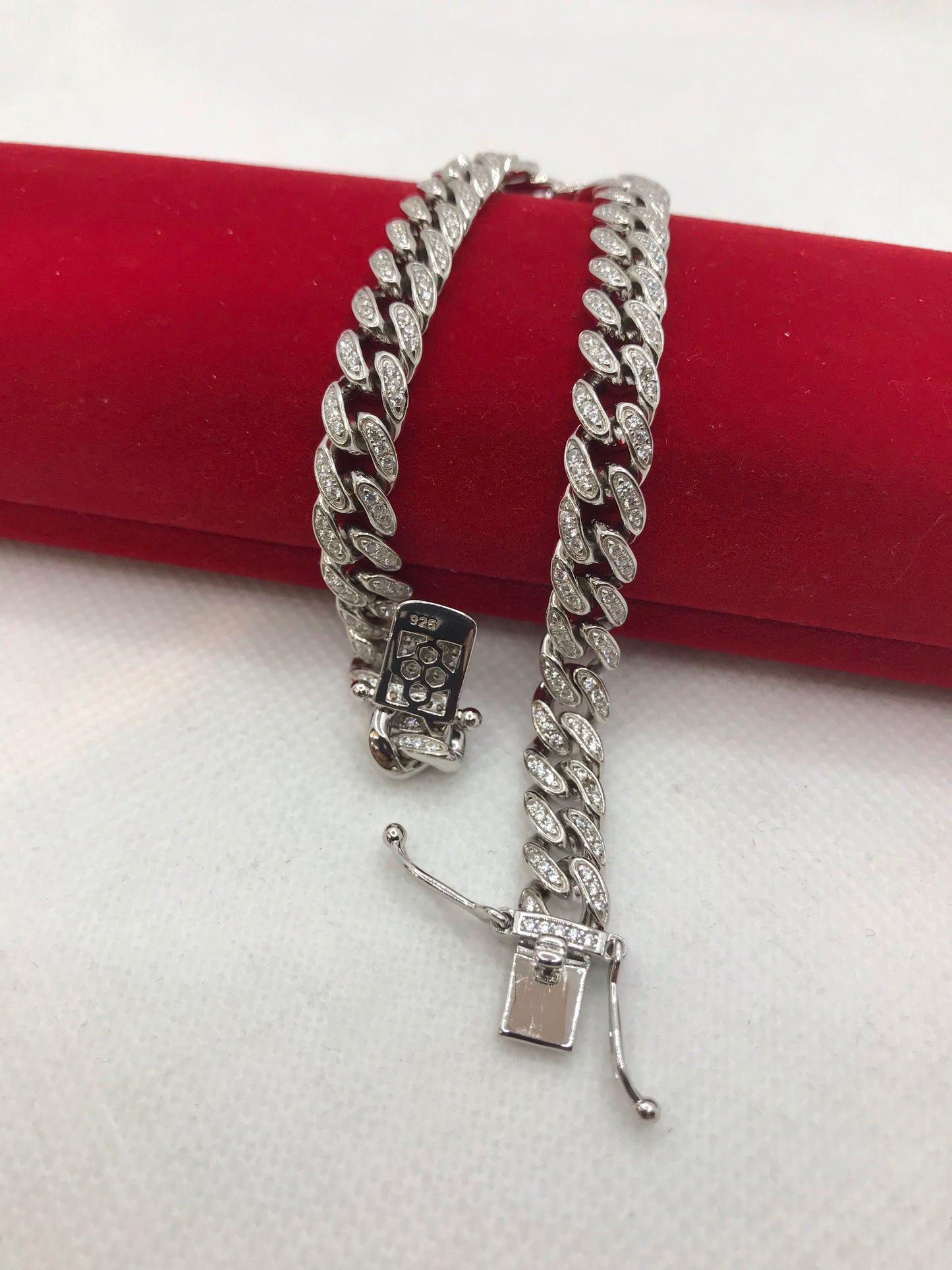 Bracelet cubain en argent sterling avec maillons glacés