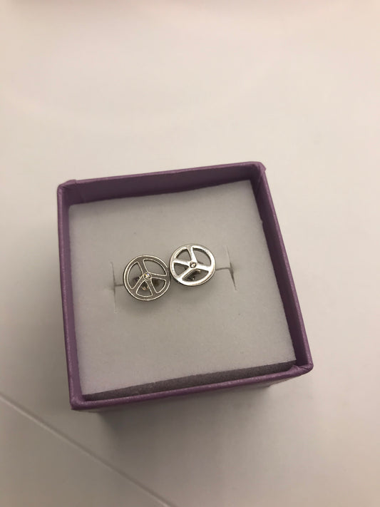 925 sterling silver peace sign stud