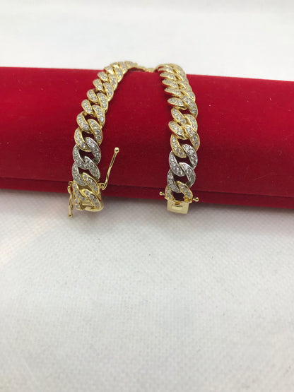 Bracelet cubain en argent sterling avec maillons glacés