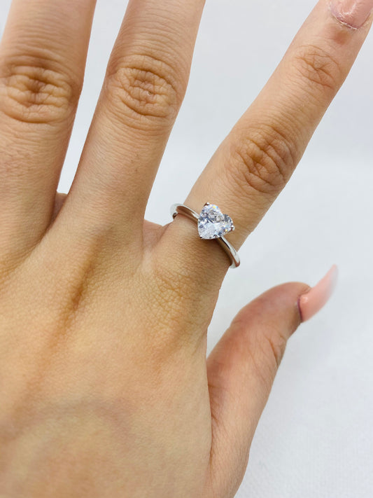 Bague en argent véritable avec cœur