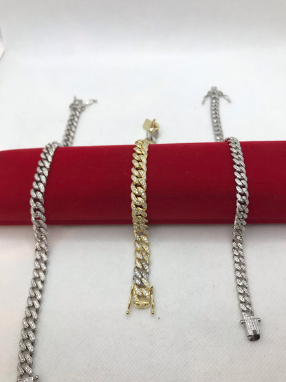 Bracelet cubain en argent sterling avec maillons glacés