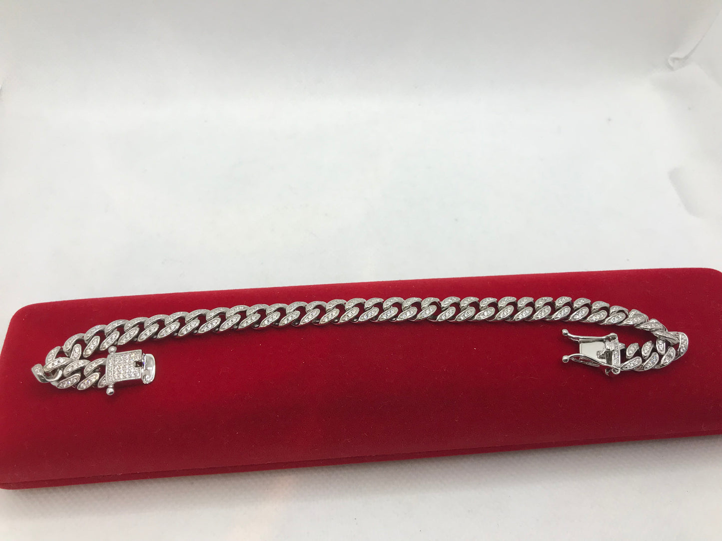 Bracelet cubain en argent sterling avec maillons glacés