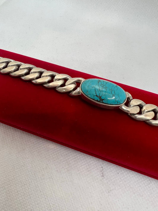 Bracelet en argent véritable et turquoise bleue