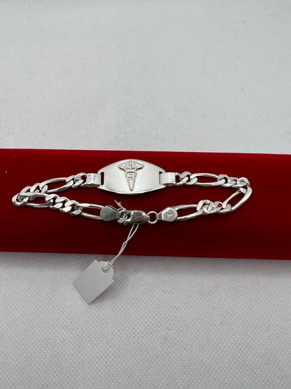 ਅਸਲੀ ਚਾਂਦੀ ਦੇ ਮੈਡੀਕਲ ਆਈਡੀ ਫਿਗਾਰੋ ਬਰੇਸਲੇਟ