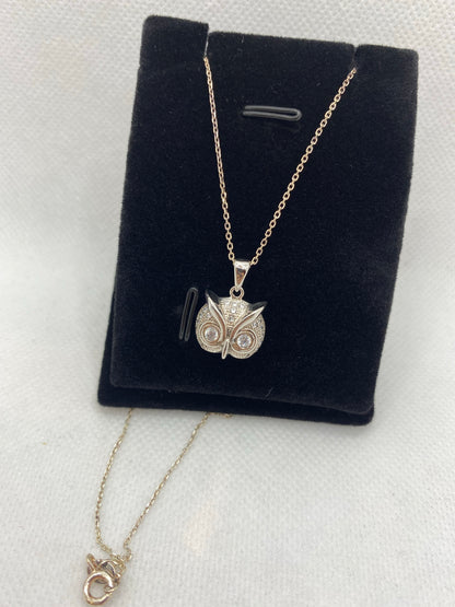 Collier en argent véritable avec tête de hibou