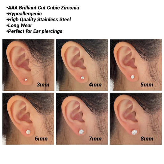Clou d'oreille rond en acier inoxydable avec pierre CZ